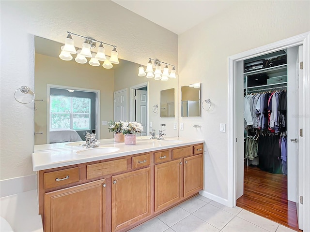 bathroom with wood-type flooring and vanity