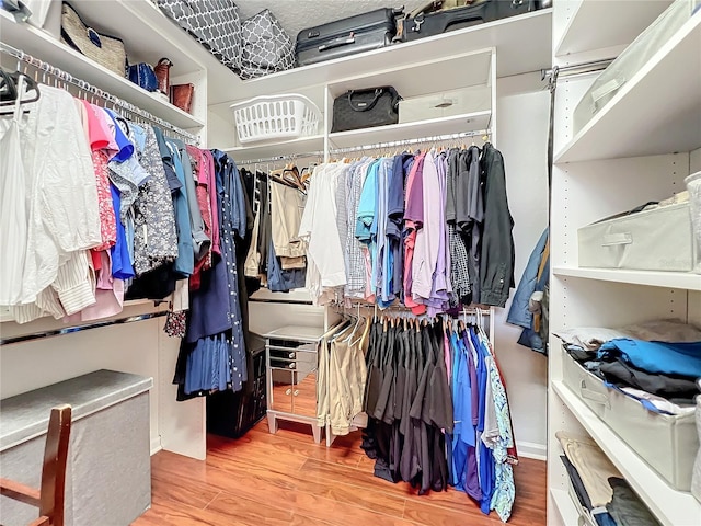 spacious closet with light hardwood / wood-style flooring