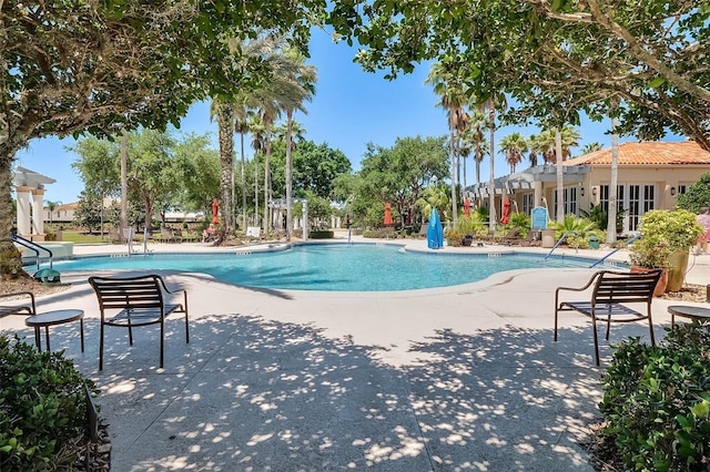 view of swimming pool with a patio area