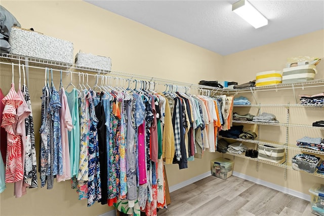 walk in closet with wood-type flooring