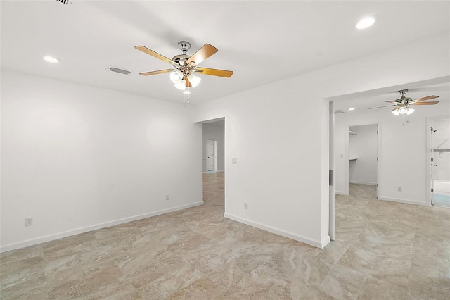8222 Florida Boys Ranch Rd, Groveland, FL 34736 - unfurnished room featuring a ceiling fan, baseboards, recessed lighting, and visible vents