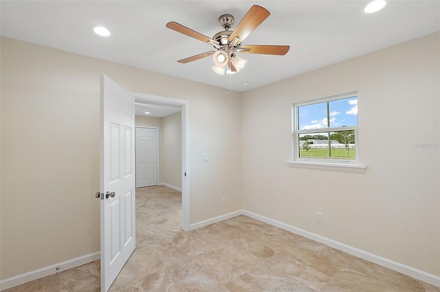 8222 Florida Boys Ranch Rd, Groveland, FL 34736 - spare room featuring baseboards, ceiling fan, and recessed lighting