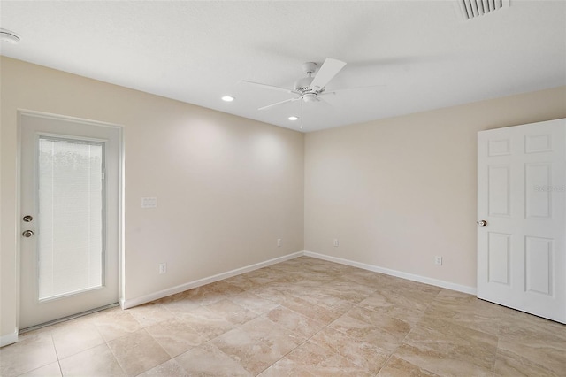 8222 Florida Boys Ranch Rd, Groveland, FL 34736 - spare room with visible vents, a ceiling fan, baseboards, and recessed lighting