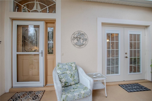 doorway to property featuring french doors