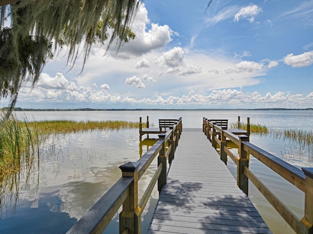 dock area featuring a water view