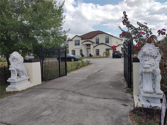 view of road with aphalt driveway, a gated entry, and a gate