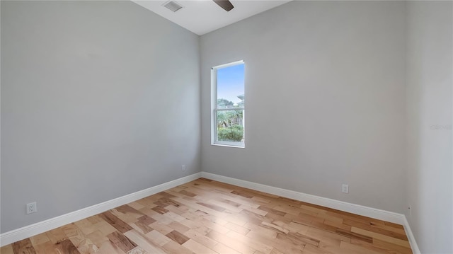 unfurnished room featuring ceiling fan and light hardwood / wood-style floors