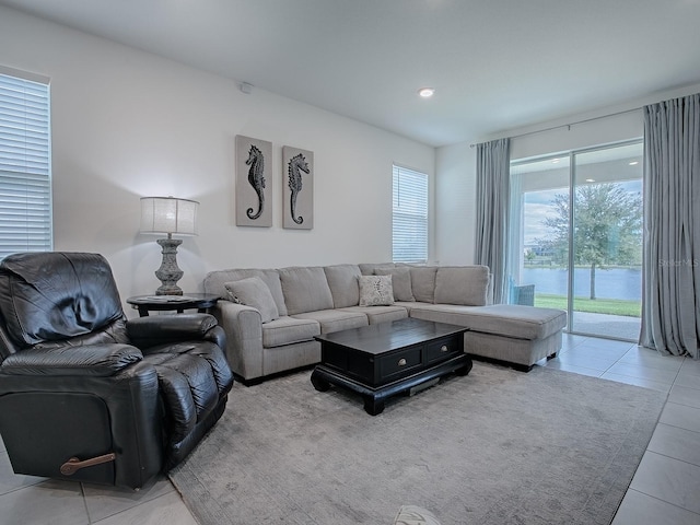 living room featuring light tile patterned floors