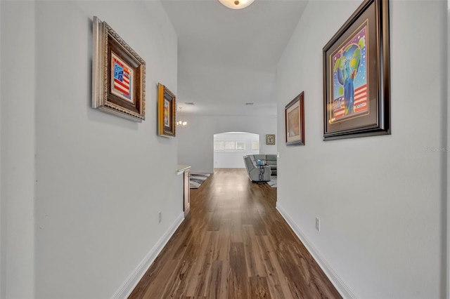 hall with dark hardwood / wood-style floors