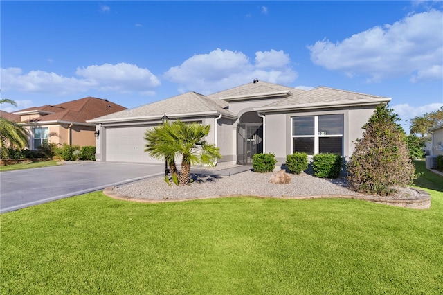 view of front of home with a garage and a front yard