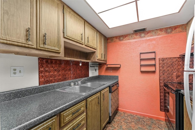 kitchen with sink, electric range, and stainless steel dishwasher