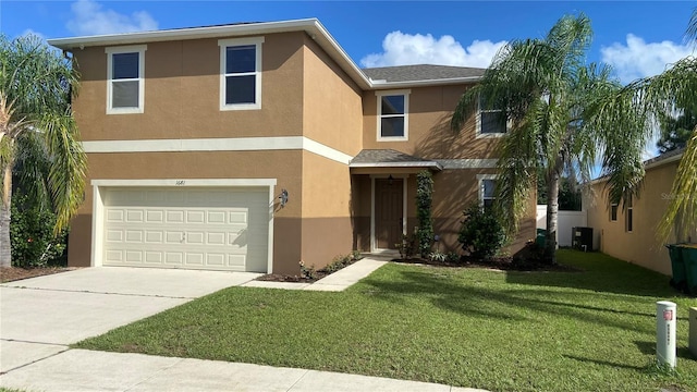 1681 Strathmore Cir, Mount Dora, FL 32757 - traditional-style house featuring stucco siding, concrete driveway, and a front lawn