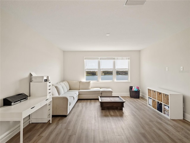 living room with light wood-type flooring