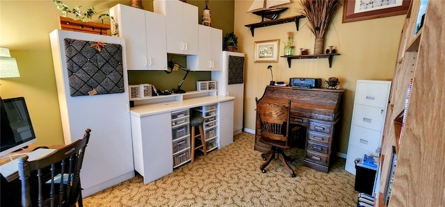 interior space featuring light colored carpet