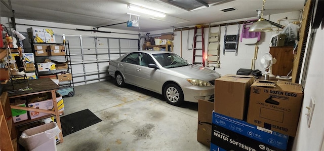 garage with a garage door opener