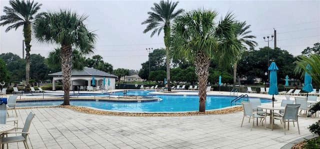 view of swimming pool with a patio area