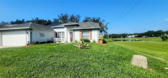 view of front facade with a front yard and a garage