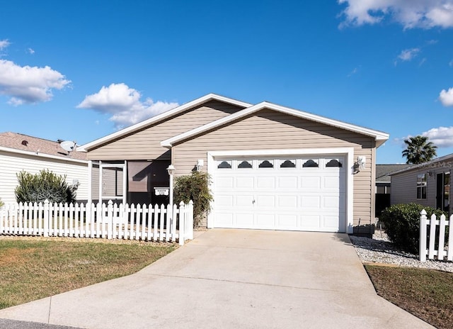 single story home with a garage