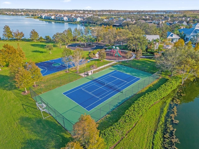 drone / aerial view featuring a water view