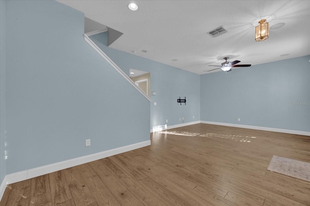 interior space featuring light wood-type flooring and ceiling fan