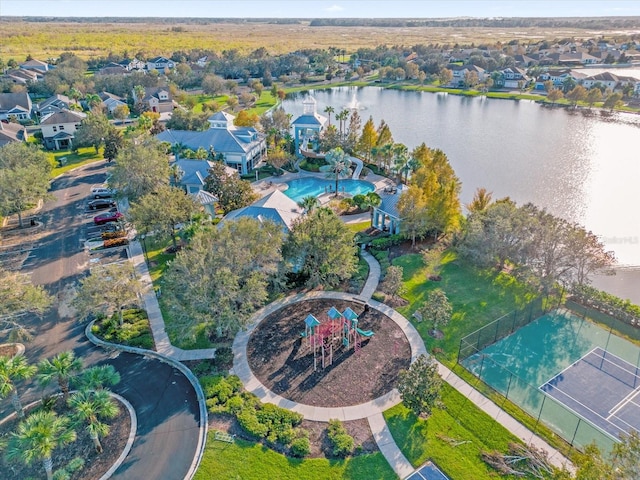 aerial view with a water view