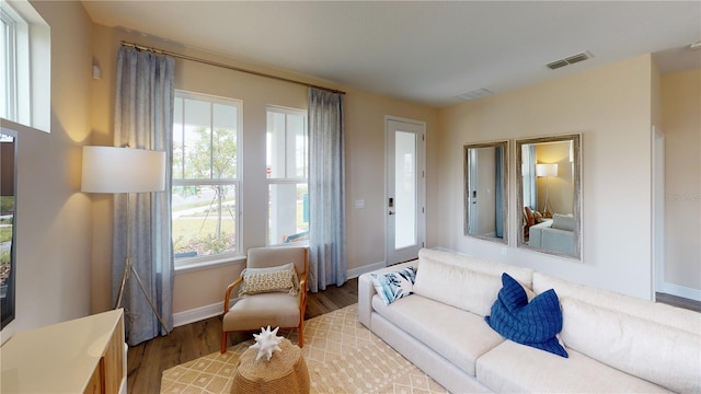 living room with hardwood / wood-style flooring