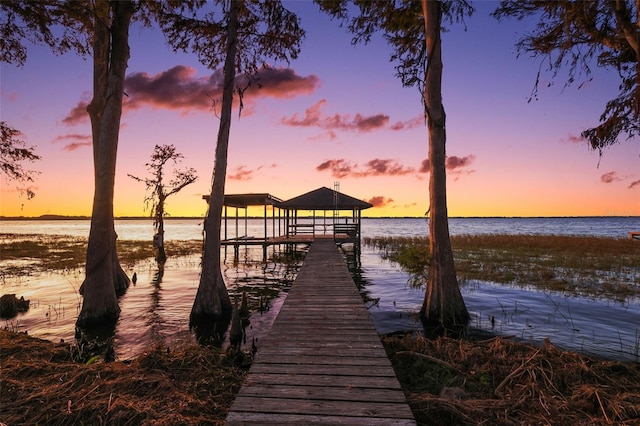 dock area featuring a water view