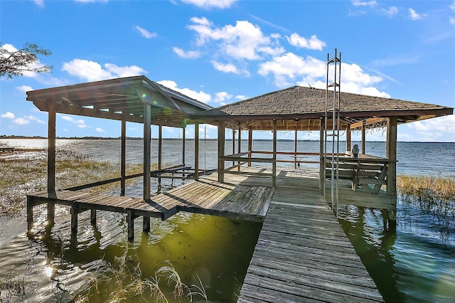 view of dock featuring a water view