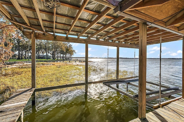 view of dock with a water view