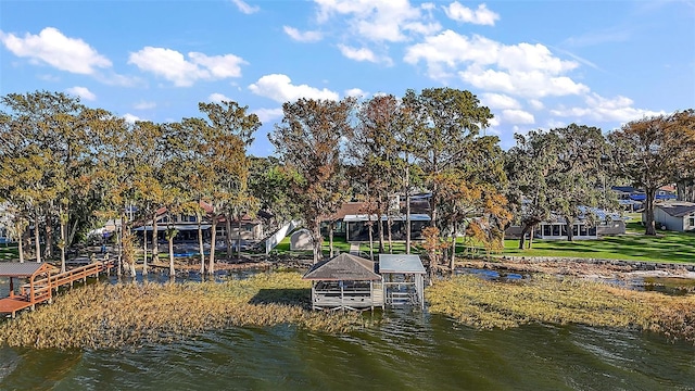 dock area featuring a water view