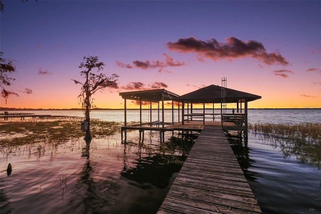 dock area featuring a water view