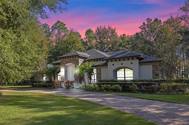 view of front of house with a yard