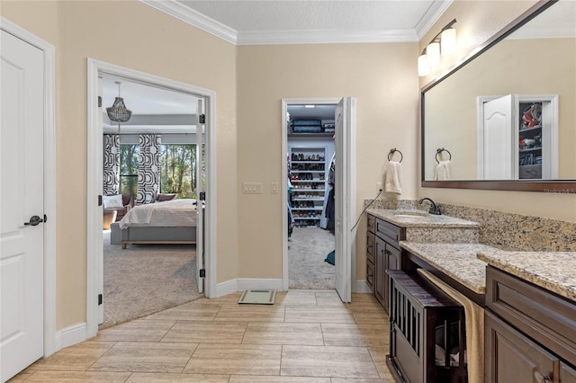 bathroom featuring ornamental molding and vanity