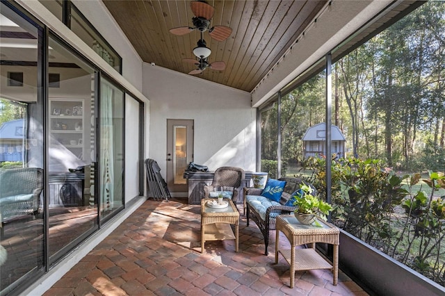 view of patio / terrace featuring a balcony and ceiling fan