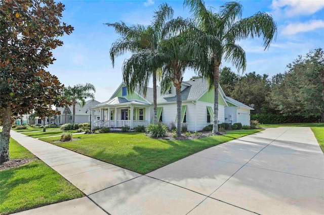 view of front of house with a front lawn and covered porch