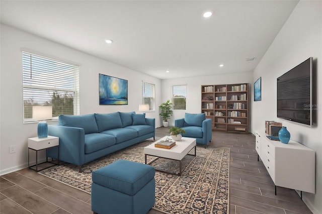 living room featuring dark hardwood / wood-style flooring