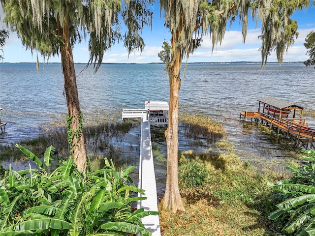 view of dock featuring a water view