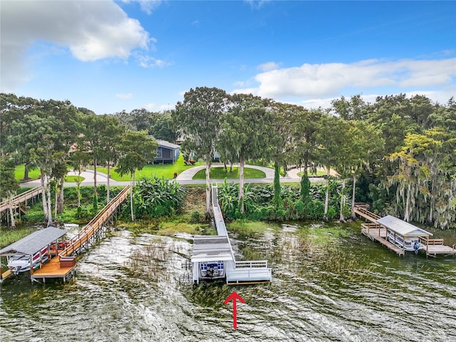 dock area with a water view