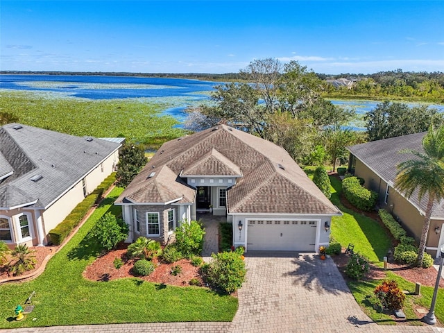 aerial view with a water view