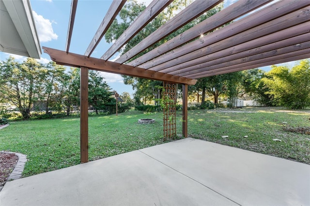 view of patio / terrace featuring a pergola and an outdoor fire pit