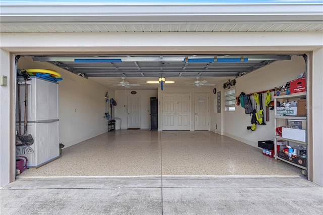 garage featuring ceiling fan