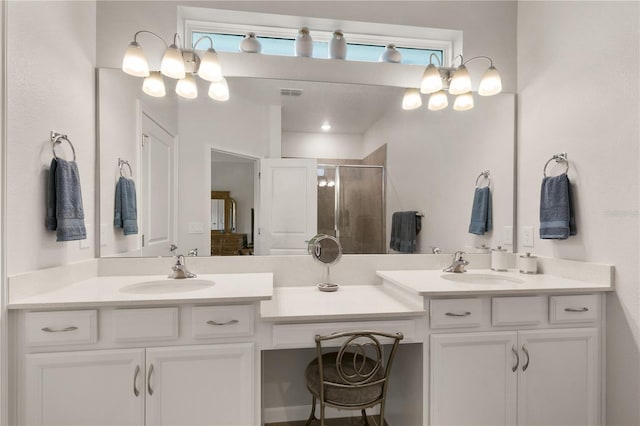 bathroom featuring vanity and walk in shower