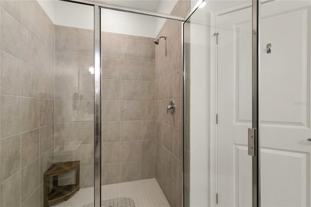 bathroom featuring a shower with shower door