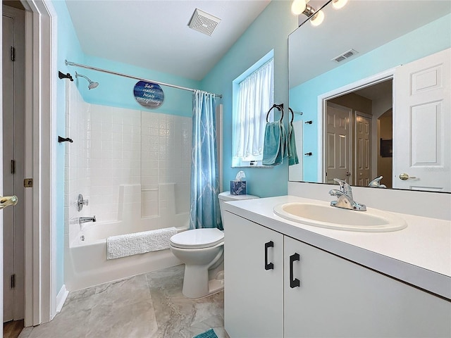 full bathroom featuring vanity, toilet, and shower / bath combo