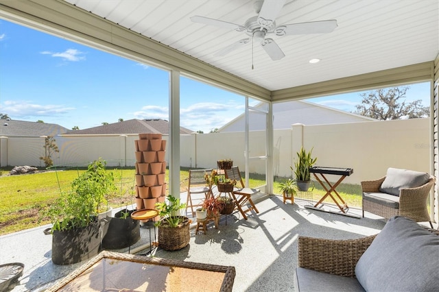 view of patio / terrace featuring ceiling fan