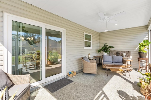 view of patio featuring an outdoor hangout area and ceiling fan