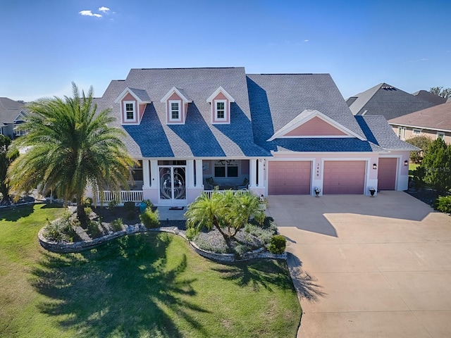 view of front facade with covered porch and a front lawn