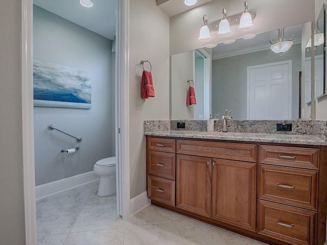 bathroom featuring vanity, toilet, and tile patterned flooring