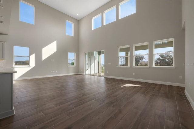 unfurnished living room with dark hardwood / wood-style flooring