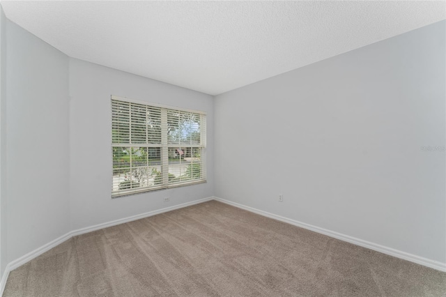 spare room featuring light carpet and a textured ceiling